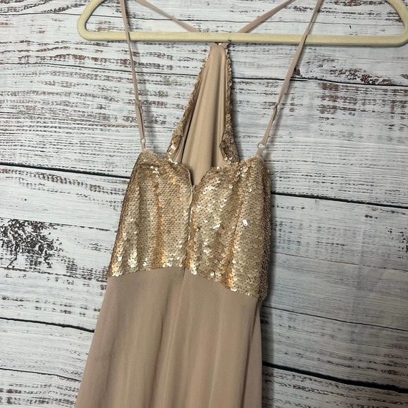 Lulu's Champagne Sequin Maxi Halter Bridal Dress Formal XS - Picture 4 of 4